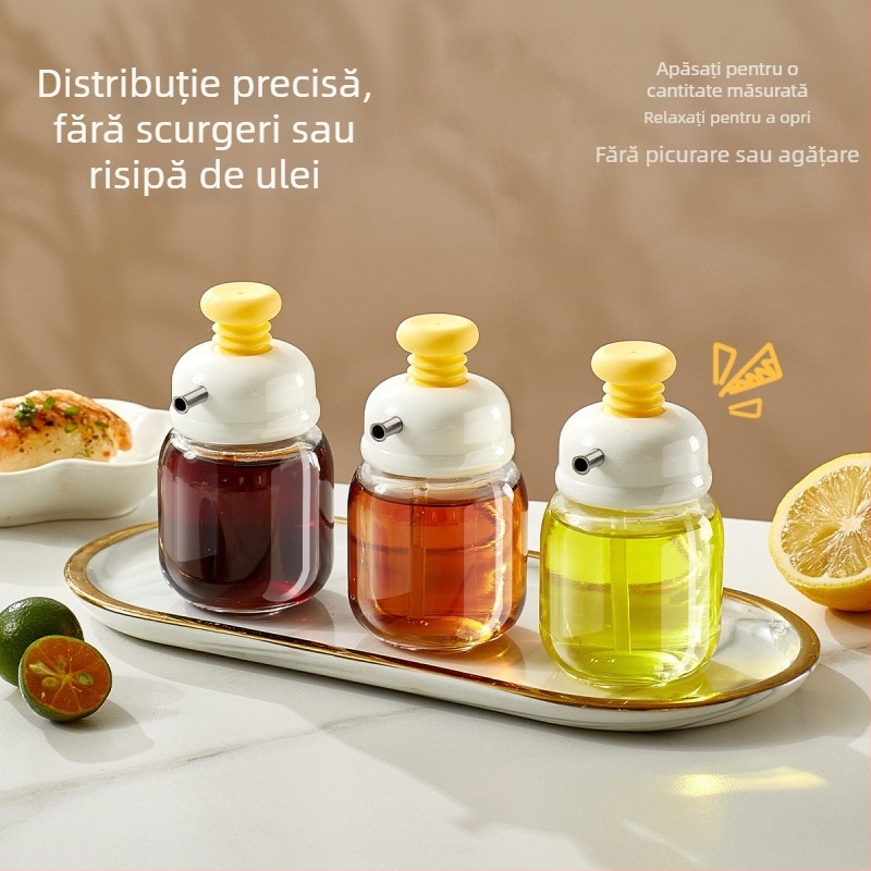 Sticlă din sticlă pentru ulei de susan, dozare prin apăsare, recipient pentru condimente de bucătărie