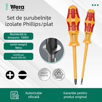 Set de șurubelnițe izolate WERA — oțel crom-vanadiu, fără magneți, greutate 0.15, mâner PVC