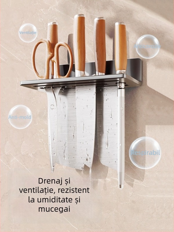 Raft pentru cuțite de bucătărie din oțel carbon, fără montaj, depozitare pe blat, stil etnic