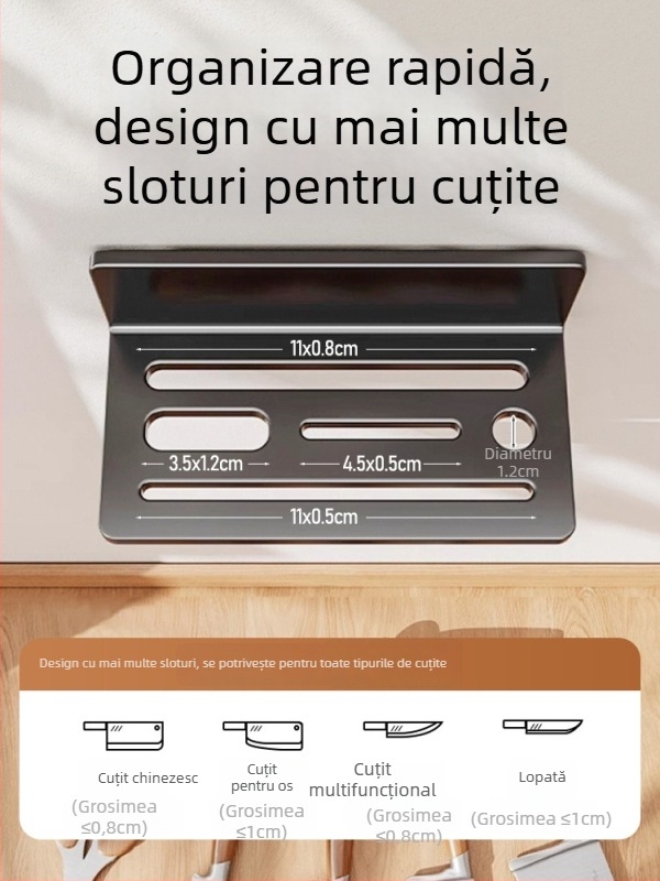 Raft pentru cuțite de bucătărie din oțel carbon, fără montaj, depozitare pe blat, stil etnic