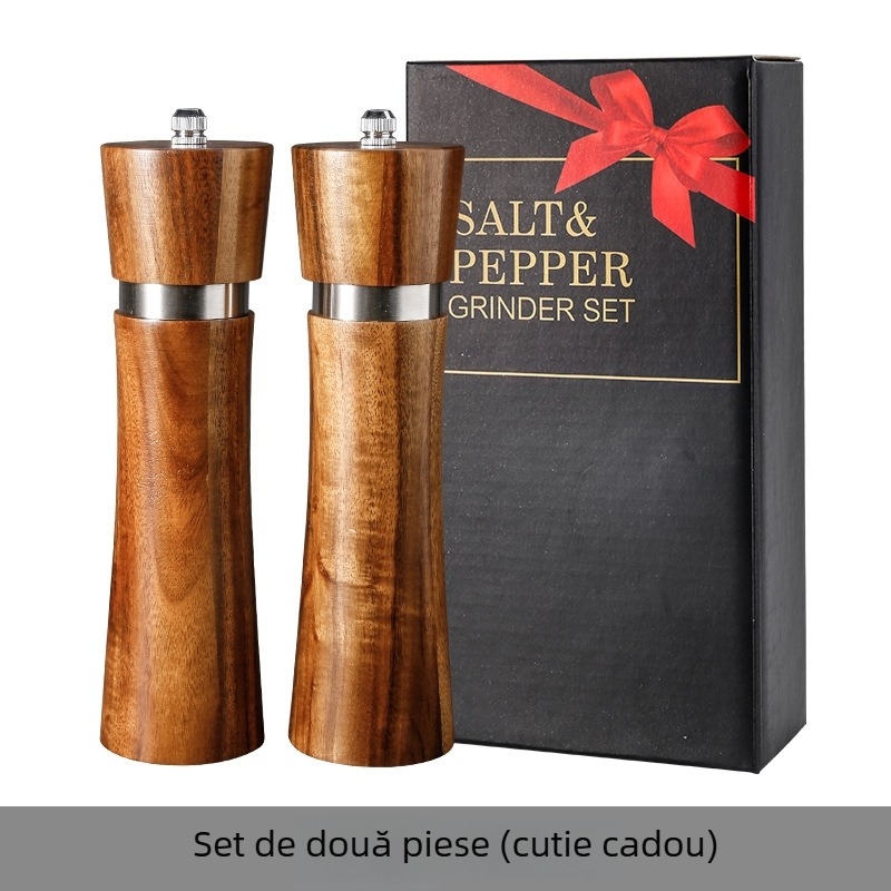 Set de râșnițe pentru piper din lemn de acacia, cu nucleu ceramic, funcționare manuală