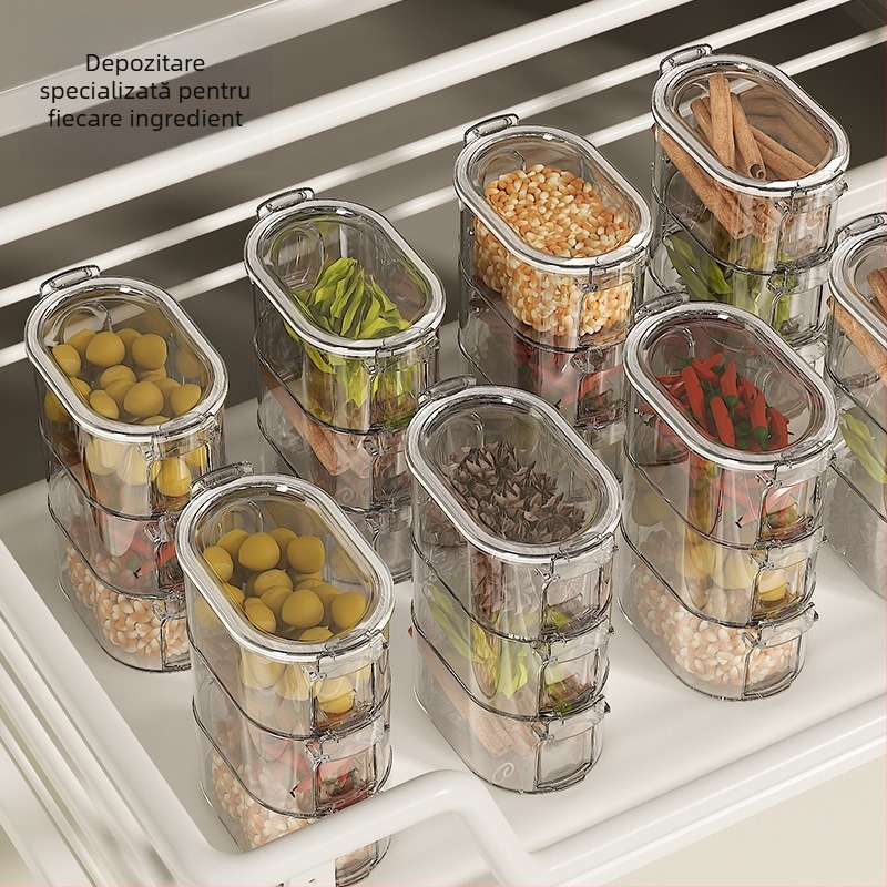 Cutie plastică de depozitare a condimentelor, multistrat, dispenser pentru condimente solide, pentru bucătăria de acasă, stil luxos discret