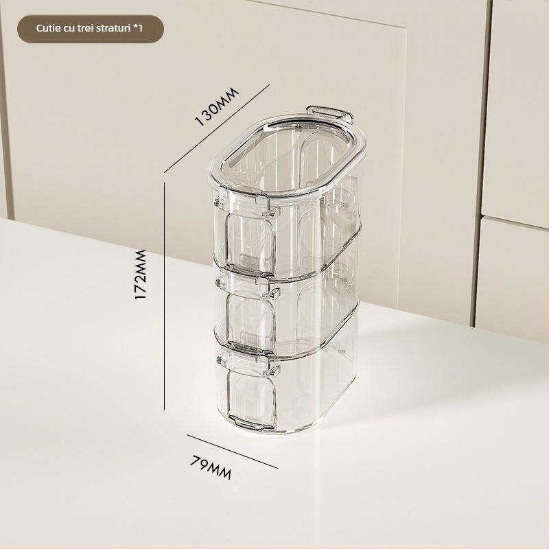 Cutie plastică de depozitare a condimentelor, multistrat, dispenser pentru condimente solide, pentru bucătăria de acasă, stil luxos discret
