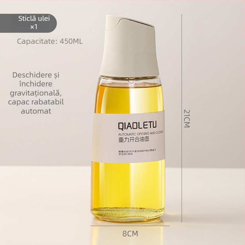 Sticlă de ulei gravitațională, cu deschidere și închidere automate, din sticlă, pentru ulei și oțet, stil modern minimalist