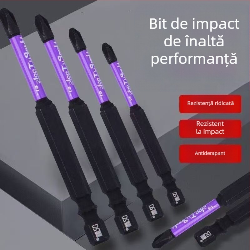 Bit de șurub cu cap încrucișat Nb-S2, unghi 61°, rezistent la impact, magnetic