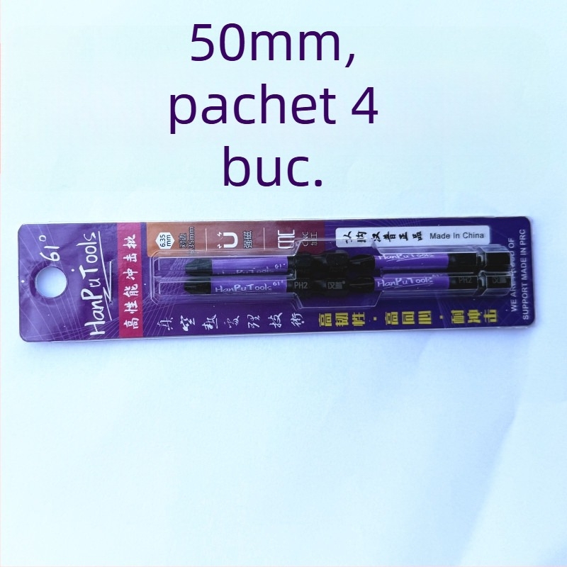 Bit de șurub cu cap încrucișat Nb-S2, unghi 61°, rezistent la impact, magnetic