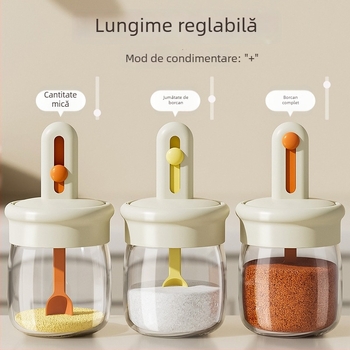 Lingură telescopică pentru condimente cu capac, cutie integrată pentru condimente — sticlă, stil japonez, imprimare logo disponibilă, personalizabil