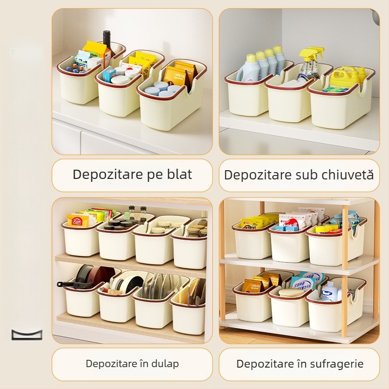 Raft de depozitare pentru vase de bucătărie cu role pentru dulap sub chiuvetă – plastic, fără montaj, organizator multifuncțional.