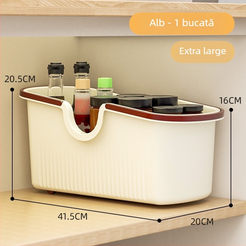 Raft de depozitare pentru vase de bucătărie cu role pentru dulap sub chiuvetă – plastic, fără montaj, organizator multifuncțional.