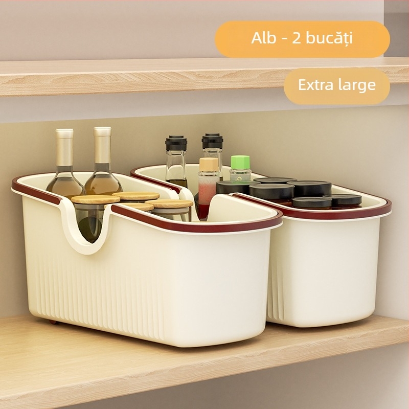 Raft de depozitare pentru vase de bucătărie cu role pentru dulap sub chiuvetă – plastic, fără montaj, organizator multifuncțional.