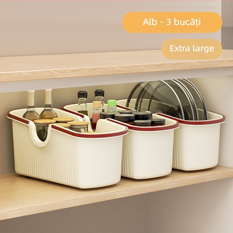 Raft de depozitare pentru vase de bucătărie cu role pentru dulap sub chiuvetă – plastic, fără montaj, organizator multifuncțional.