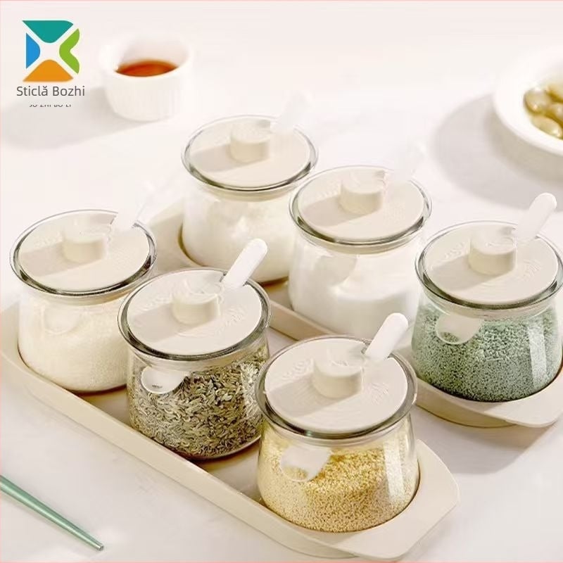 Set borcane de condimente din sticlă cu capac – 24 stiluri, pentru bucătărie, design minimalist modern