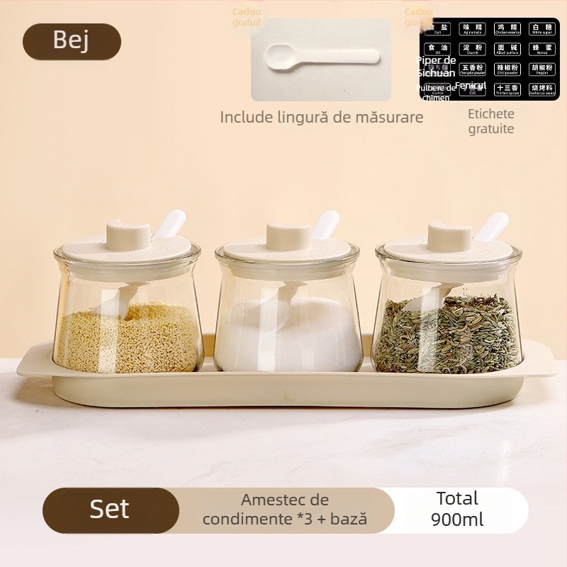 Set borcane de condimente din sticlă cu capac – 24 stiluri, pentru bucătărie, design minimalist modern