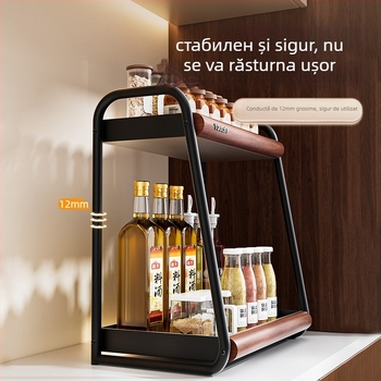 Raft de condimente pentru bucătărie cu suprafață rotativă, fără montaj — spațiu de depozitare pentru sare, sos și oțet; Material: oțel carbon; Stil: modern minimalist; Brand: Youqin; Lansare: 2025.
