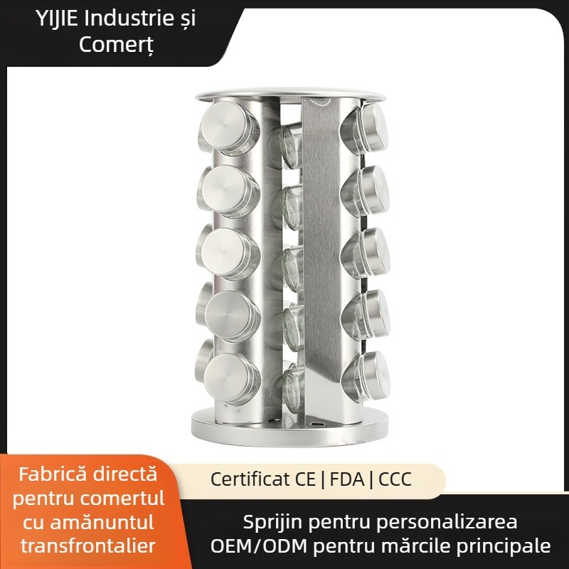 Suport rotativ pentru condimente - din oțel inoxidabil, design modern și simplu (Brand: Yijie, Material: Oțel inoxidabil, Funcție: Rotativ)