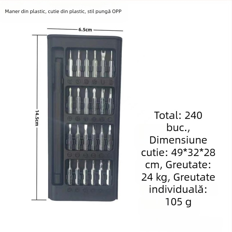 Set de șurubelnițe magnetice 24-in-1, pentru reparări telefoane mobile, oțel S2, 192 g