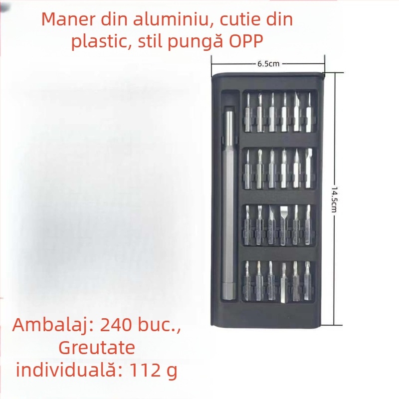 Set de șurubelnițe magnetice 24-in-1, pentru reparări telefoane mobile, oțel S2, 192 g