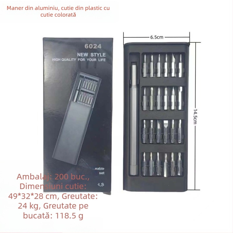 Set de șurubelnițe magnetice 24-in-1, pentru reparări telefoane mobile, oțel S2, 192 g