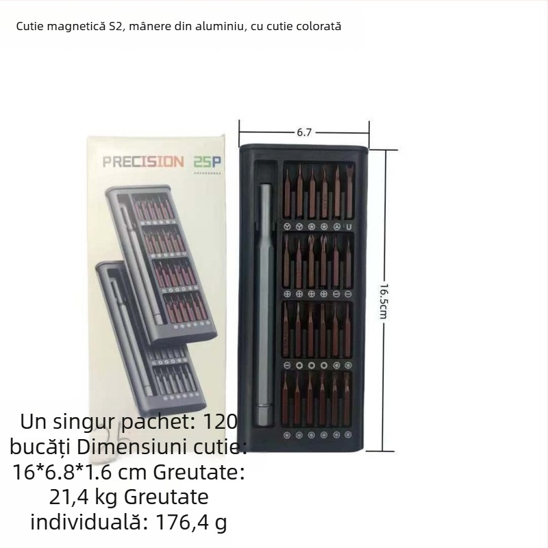 Set de șurubelnițe magnetice 24-in-1, pentru reparări telefoane mobile, oțel S2, 192 g
