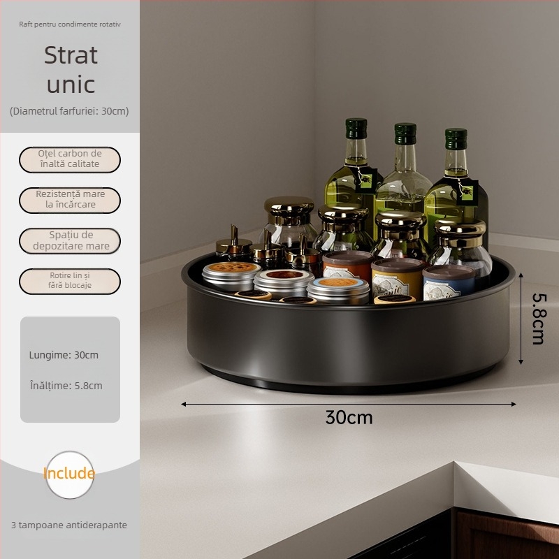 Raft rotativ pentru condimente - suport de bucătărie din metal, multifuncțional pentru ulei, sare, sos și oțet
