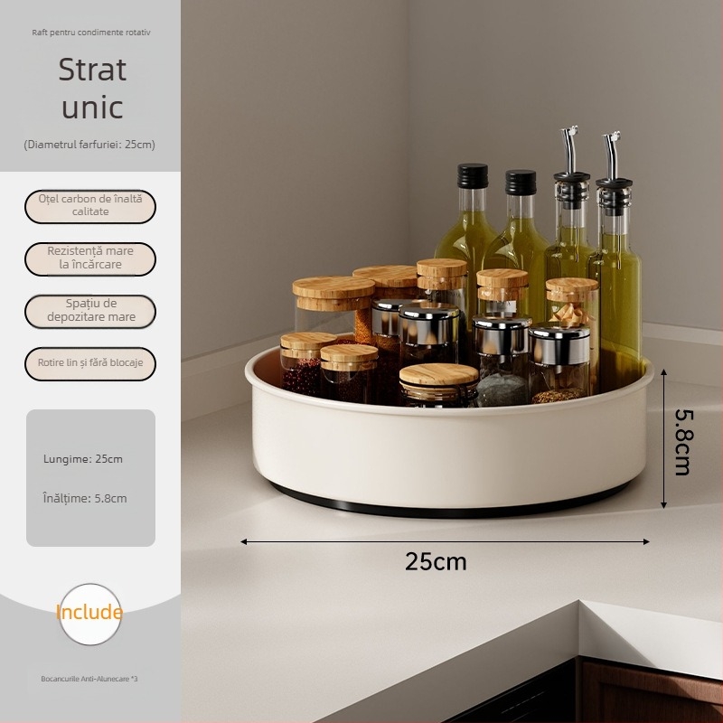 Raft rotativ pentru condimente - suport de bucătărie din metal, multifuncțional pentru ulei, sare, sos și oțet