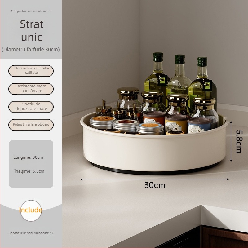 Raft rotativ pentru condimente - suport de bucătărie din metal, multifuncțional pentru ulei, sare, sos și oțet