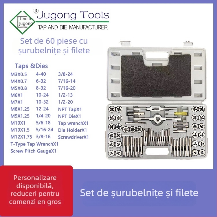 Set Tap and Die, 60 piese, filete metrice și inci