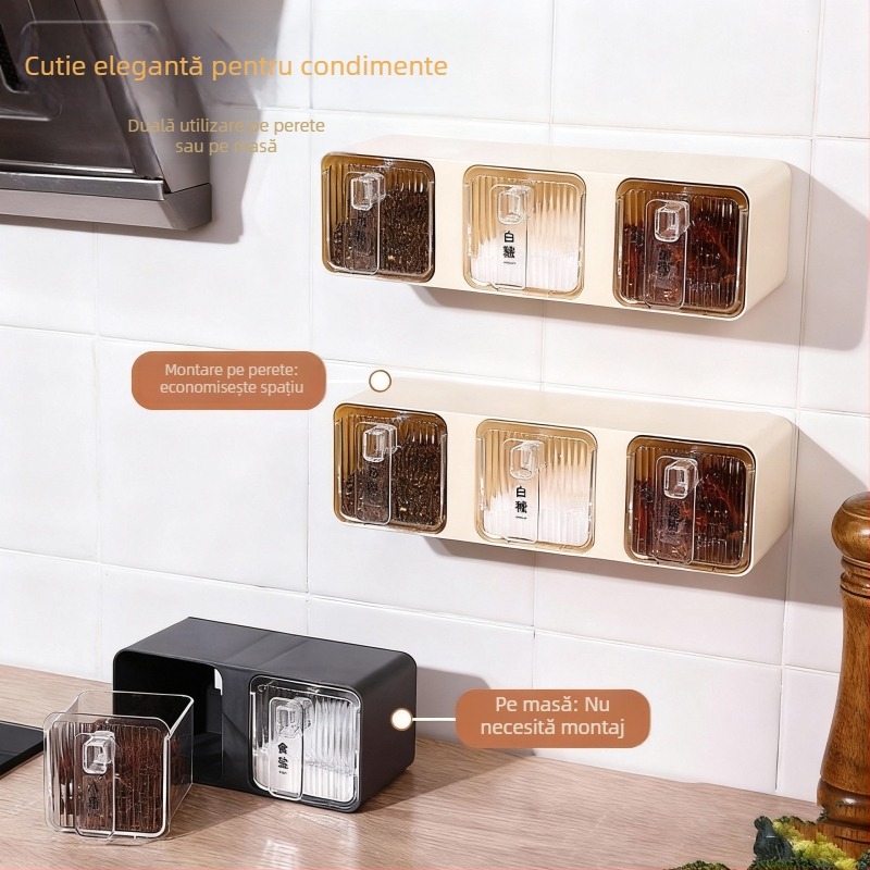 Set de recipiente pentru condimente din plastic – condimente solide – stil minimalist modern – calitate Premium – lansat în iarna 2023
