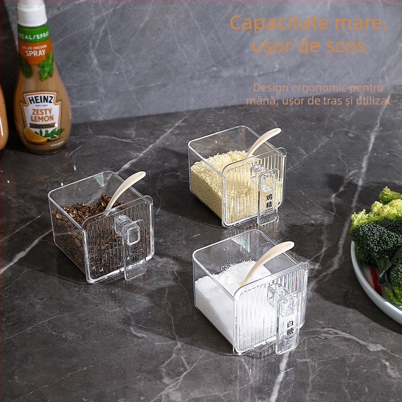 Set de recipiente pentru condimente din plastic – condimente solide – stil minimalist modern – calitate Premium – lansat în iarna 2023