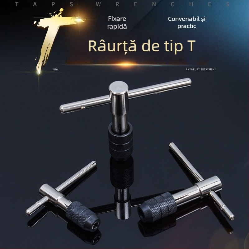 Set în formă de T pentru filete: reamer manual, cheie de filetat, mandrină pentru filete, disc conic cu dinți, 6 piese