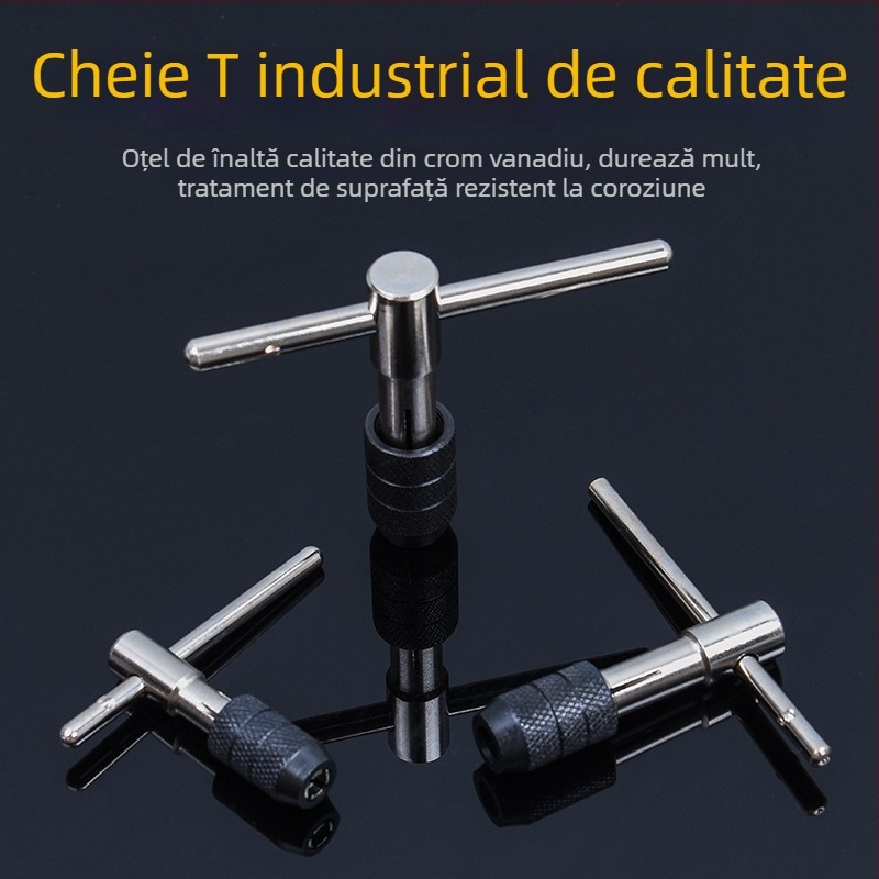 Set în formă de T pentru filete: reamer manual, cheie de filetat, mandrină pentru filete, disc conic cu dinți, 6 piese