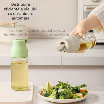 Tuoke sticlă de ulei cu design gravitațional, mecanism automat de deschidere și închidere, etanș, cu capacitate mare pentru ulei și condimente.