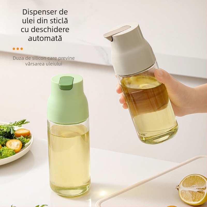 Tuoke sticlă de ulei cu design gravitațional, mecanism automat de deschidere și închidere, etanș, cu capacitate mare pentru ulei și condimente.