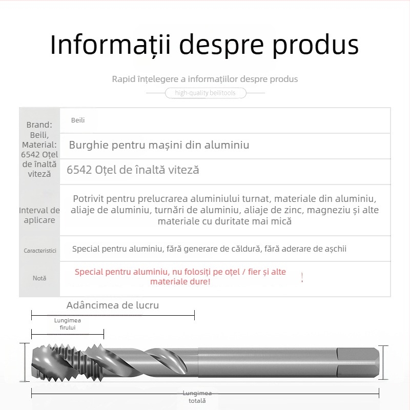 Bailey burghiu spiral pentru aluminiu pentru filetare la mașină