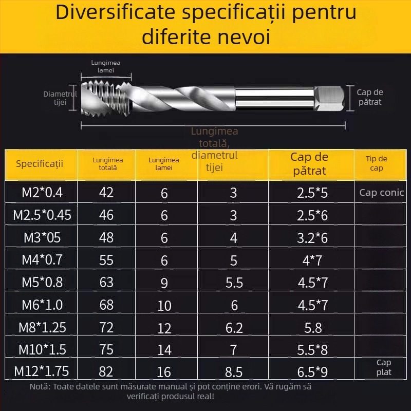 Tap spiral cu două fluturi din aluminiu pentru mașini, M3–M12, Brand: Jingda Tools