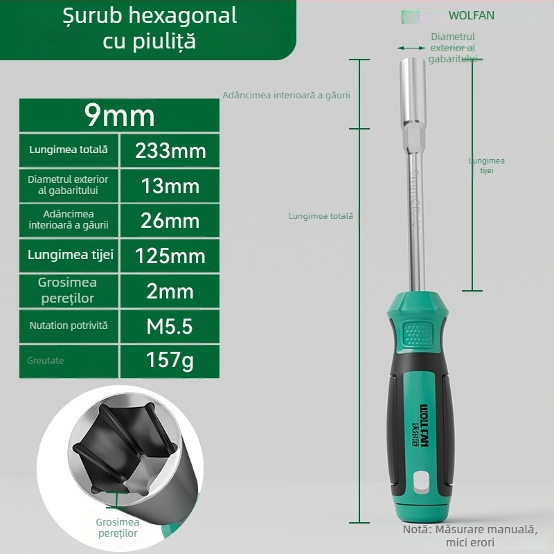 Set șurubelnițe cu soc hexagonal Walfan, cu extensie și unelte – oțel crom-vanadiu, 0,3 kg, set complet, include socuri pentru piulițe