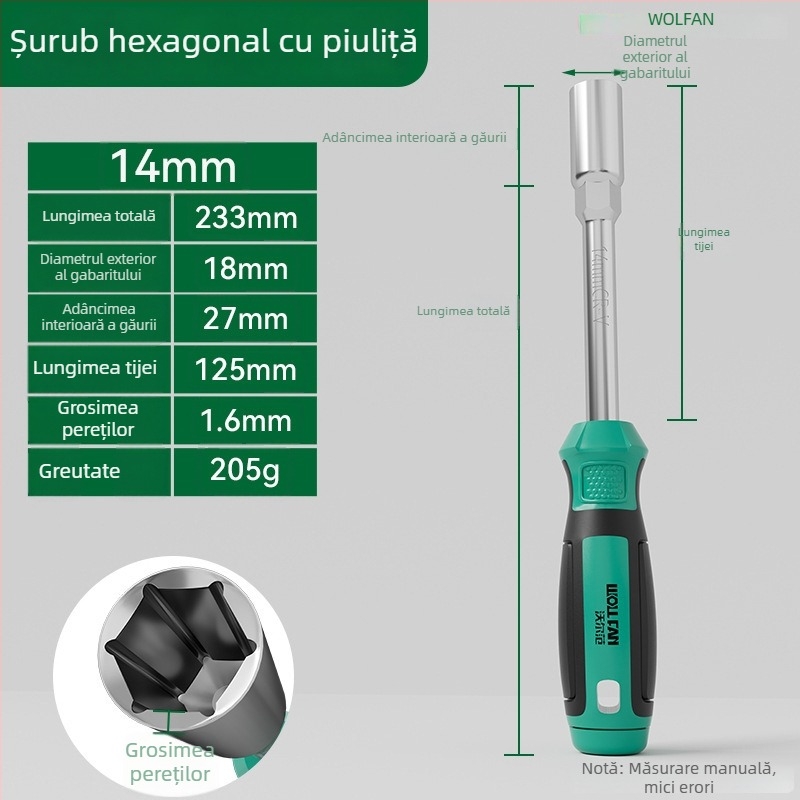 Set șurubelnițe cu soc hexagonal Walfan, cu extensie și unelte – oțel crom-vanadiu, 0,3 kg, set complet, include socuri pentru piulițe
