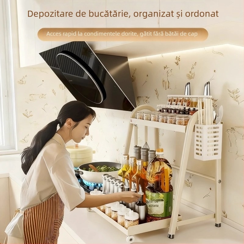 Raft de condimente pentru bucătărie cu extensie – oțel din carbon, fără găuri, organizator cu mai multe niveluri, suport pentru sare — Fengtuo
