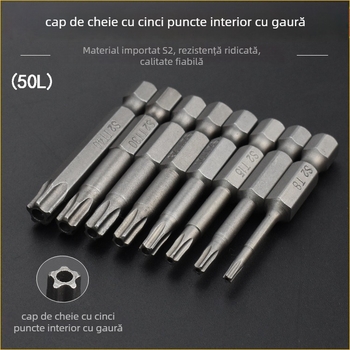 Bit magnetizat pentru șurubelniță, din oțel aliat S2, cap Plum Blossom, 3-10 mm, TT8-TT40