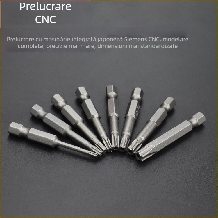 Bit magnetizat pentru șurubelniță, din oțel aliat S2, cap Plum Blossom, 3-10 mm, TT8-TT40