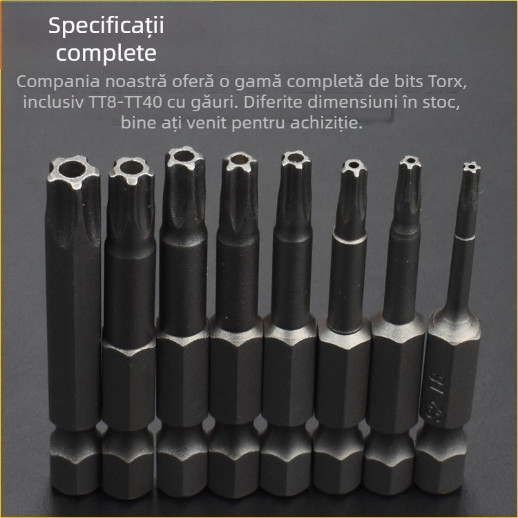 Bit magnetizat pentru șurubelniță, din oțel aliat S2, cap Plum Blossom, 3-10 mm, TT8-TT40