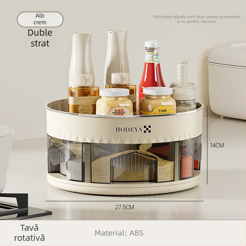 Raft rotativ pentru condimente pe blat, cu două niveluri, din plastic