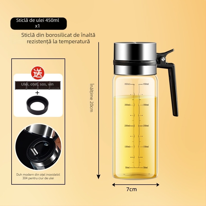 Recipient de ulei din sticlă, etanș, calitate alimentară, design modern minimalist, pentru bucătărie