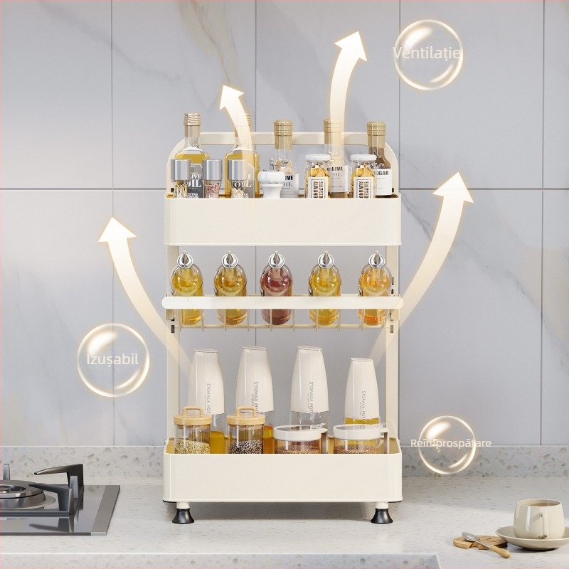 Xinyue Suport pentru condimente din oțel cu carbon, îngust, detașabil pentru blat, cu mai multe etaje, montaj fără găuri