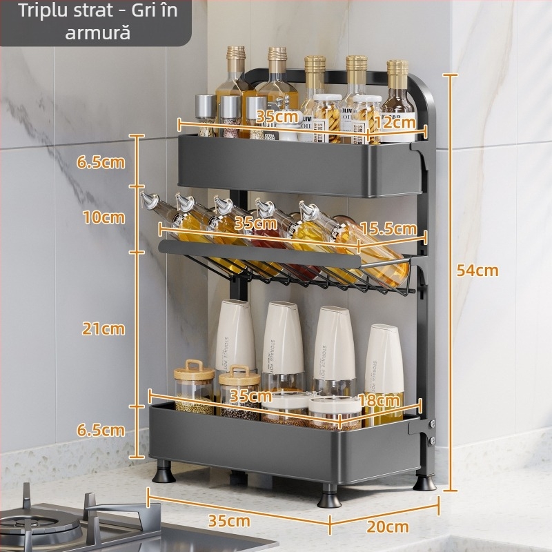 Xinyue Suport pentru condimente din oțel cu carbon, îngust, detașabil pentru blat, cu mai multe etaje, montaj fără găuri