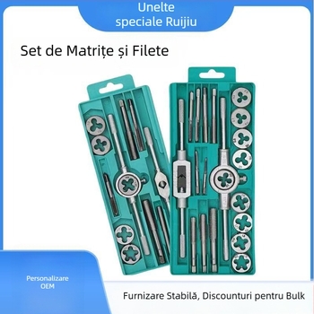 Set de scule pentru filetare din oțel aliat, cu cheie manuală pentru filet și taps metrice