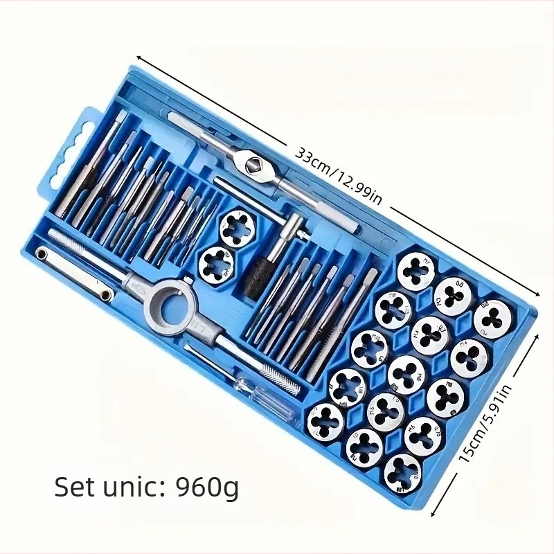 Hazat set 40 piese Tap and Die din oțel carbon, cu suport pentru Tap Wrench