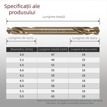 ONMAIWEI M35 cobalt HSS burghiu dublu cu tijă dreaptă, prindere cu trei gheare, pentru oțel inoxidabil