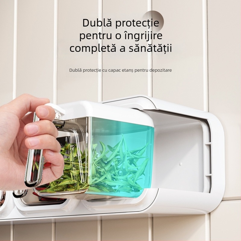 Raft de condimente din plastic cu mai multe compartimente — design modern minimalist, montaj fără găuri (2023)