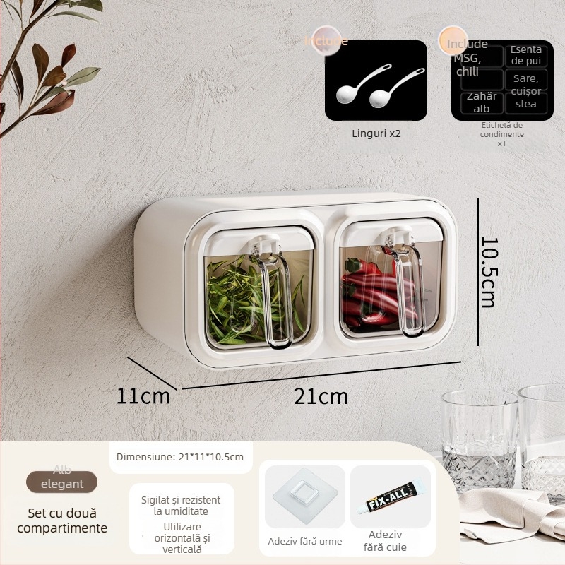 Raft de condimente din plastic cu mai multe compartimente — design modern minimalist, montaj fără găuri (2023)